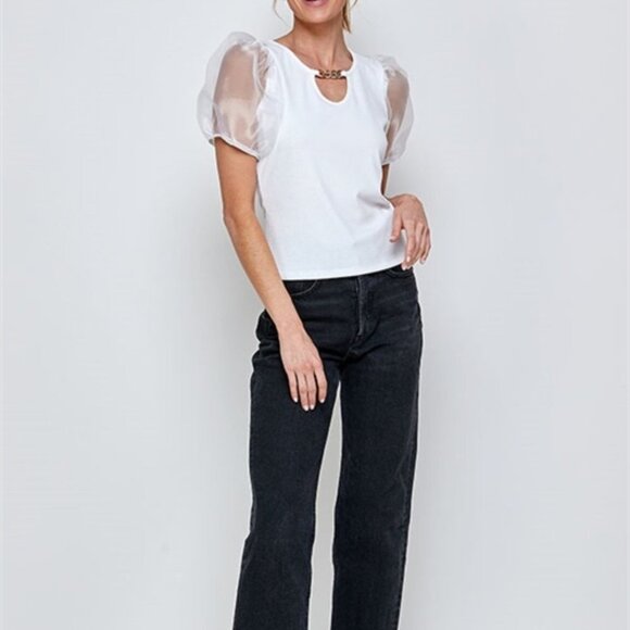 White Puffed Sleeve Blouse - Picture 3 of 5